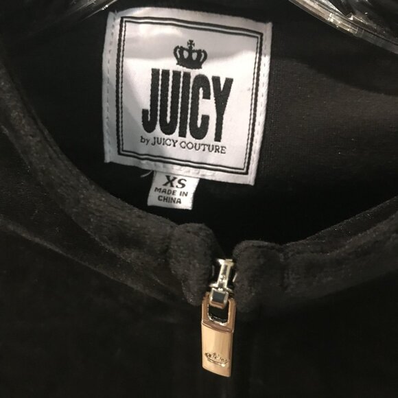 Juicy Couture Track Suit Womens XS Black Velour Sequin Stripe Jacket Pants Set - Picture 5 of 14